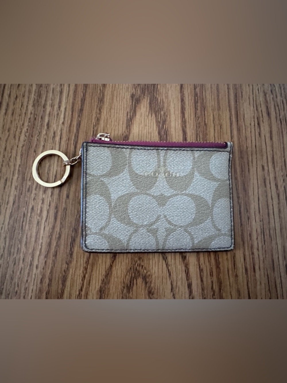 Coach Beige and pink Signature Canvas Card Pouch